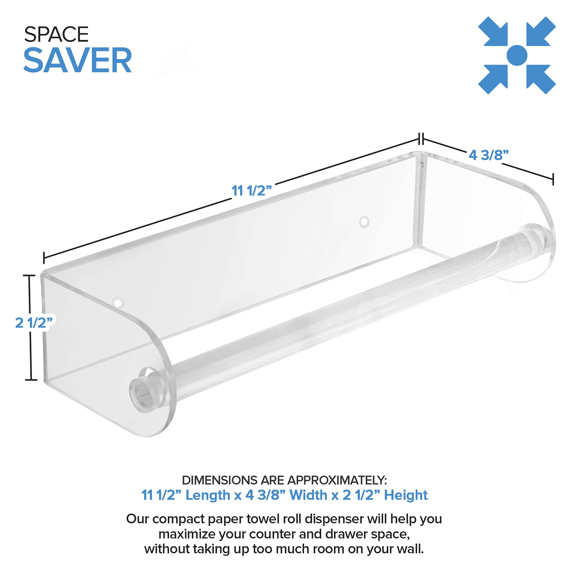 Clear Acrylic Wall Mount Paper Towel Holder - Modern Kitchen & Bathroom Organizer for Home & Office Use