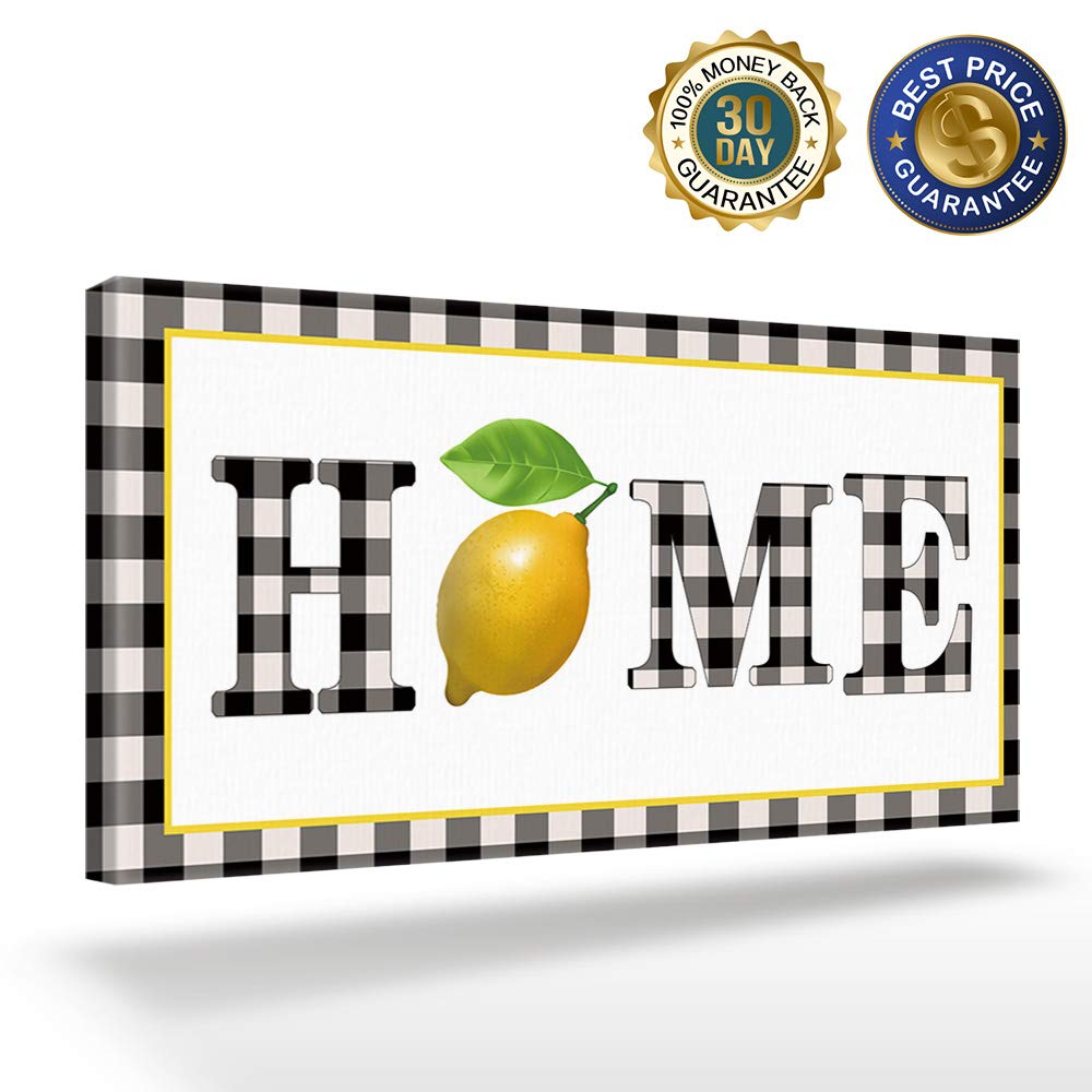 Lemon Kitchen Wall Art - Black and White Buffalo Plaid Summer Lemon Print Painting - 16x32 Inch Farmhouse Decor for Bedroom, Living Room & Bathroom - Perfect for Kitchen Backsplash, Dining Room Accent Wall and Bathroom Decor
