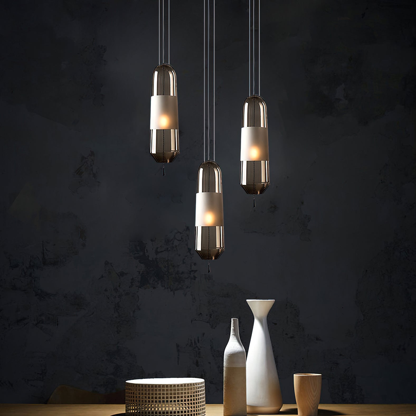 Modern Glass Pendant Light with Capsule Design - Elegant Hanging Fixture for Kitchen Island, Dining Room, or Bedroom Lighting