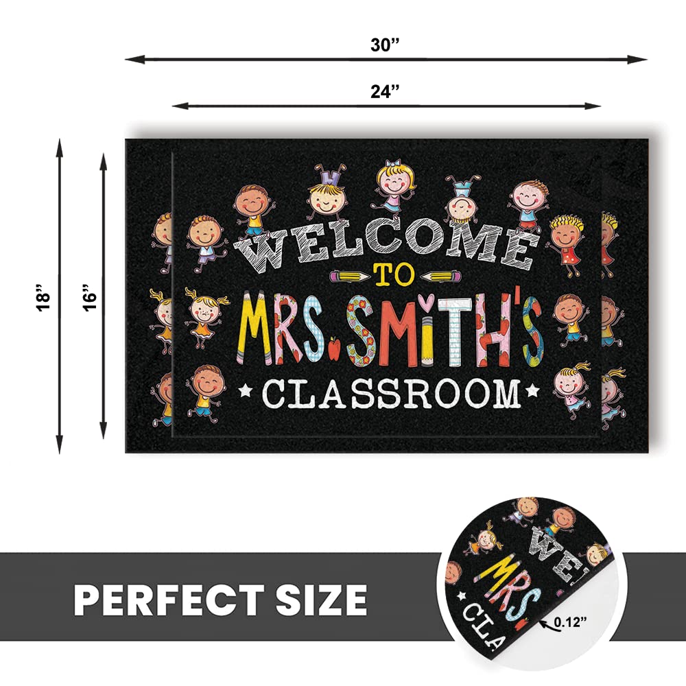 NAZENTI Personalized Teacher Rug - Custom Welcome Mat for Classroom & Kindergarten - Non-Slip Black Door Mat for Schools & Daycare Centers