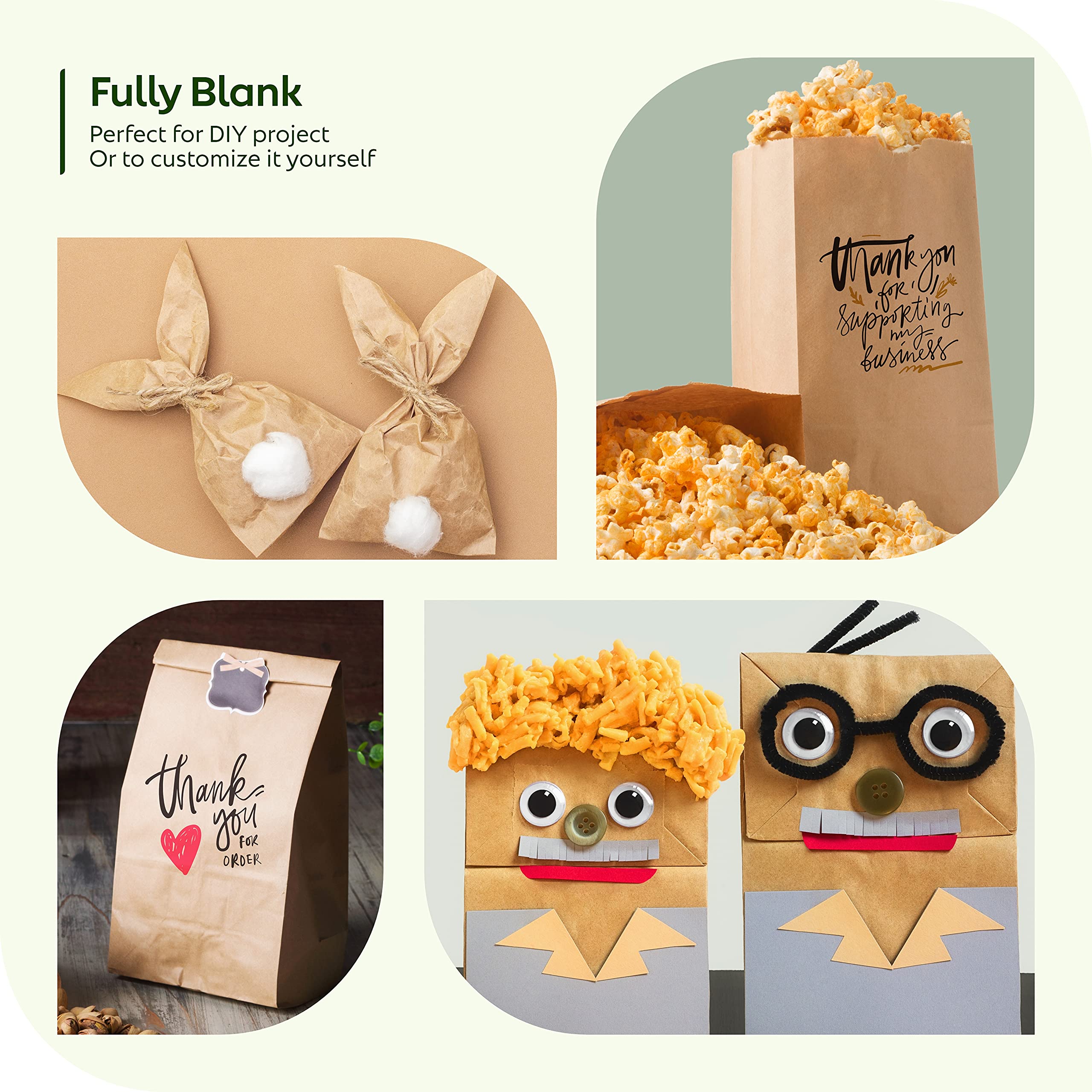 Durable Kraft Paper Bags 8 Lb - 500 Count Bulk Brown Paper Bags for Snacks, Lunch, Sandwich, Pastries, Popcorn, Grocery & Party Favors (6.1 x 4.25 x 12.3 Inches) - Perfect for Food Packaging, Takeout, Picnics & Retail Stores