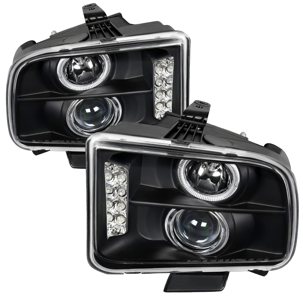 Ford Mustang 2005-2009 Black LED Halo Projector Headlights - High Performance Replacement Headlamps for Night Driving & Custom Car Upgrades