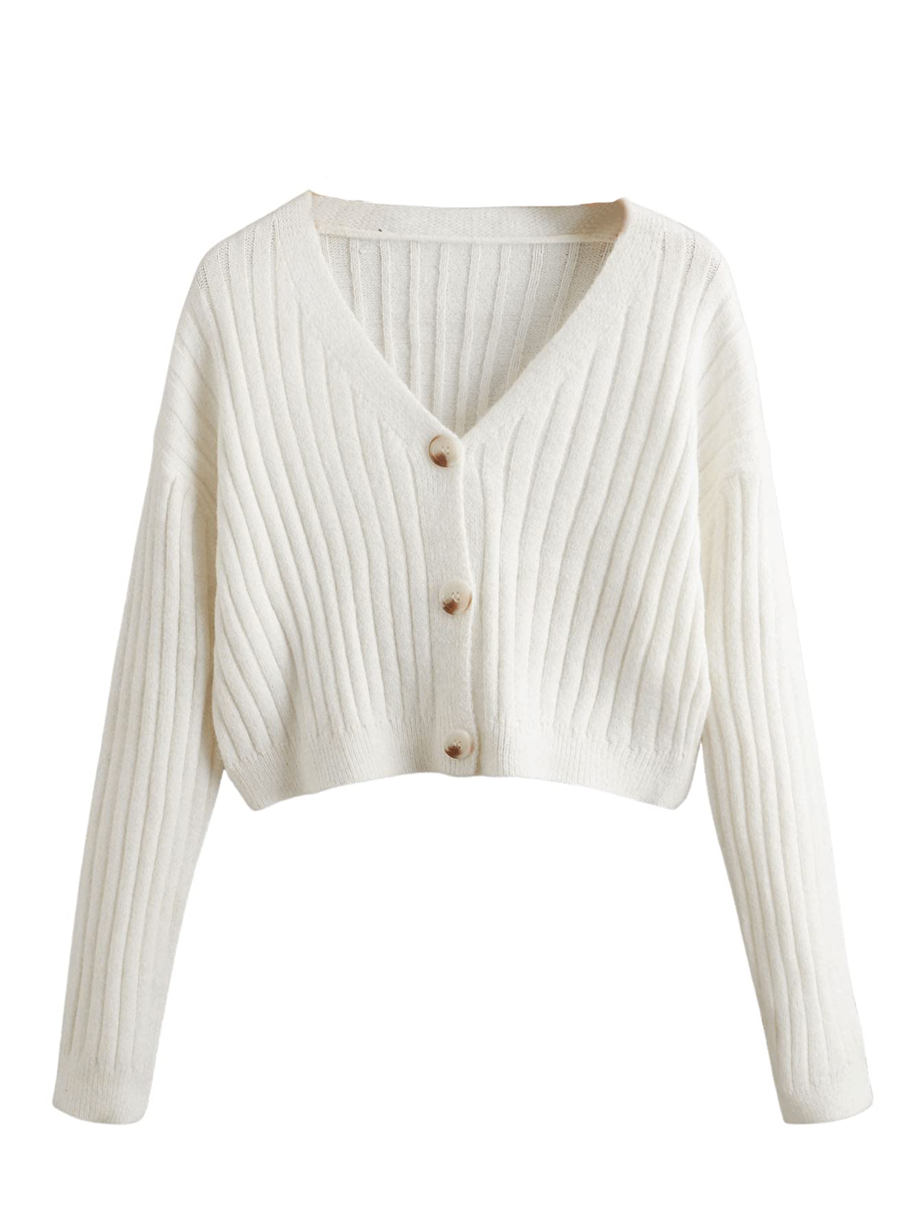SweatyRocks Women's Long Sleeve Button Front V-Neck Soft Knit Cardigan Sweater | Cozy Fall & Winter Layering Piece for Office, Casual Outfits and Date Nights