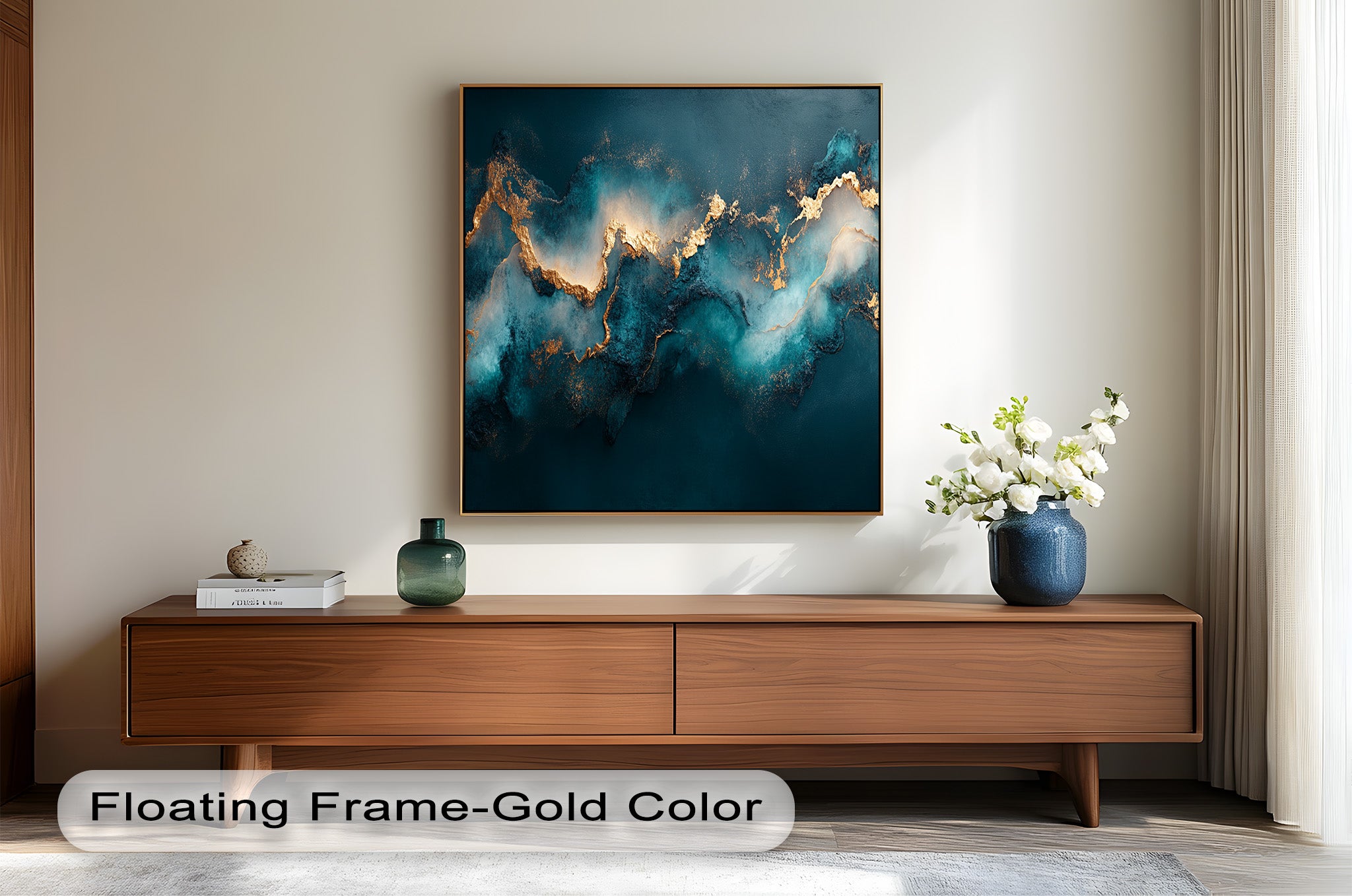 Abstract Blue and Gold Swirls Oil Painting - Modern Luxury Wall Art for Living Room, Bedroom & Office Decor