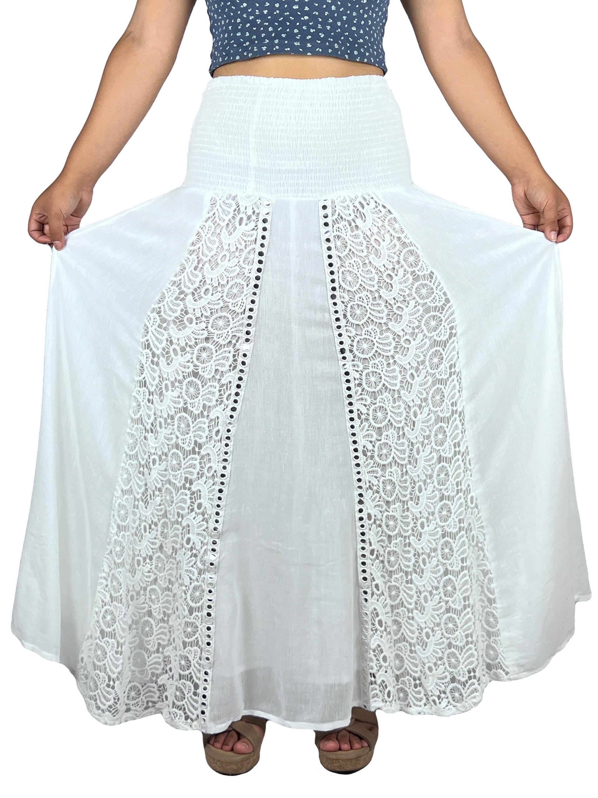 Agan Traders Women's Soft Rayon Smocked Elastic Waist Bohemian Long Skirt - Flowy Maxi Skirt for Spring 2025, Beach, Festival & Casual Wear
