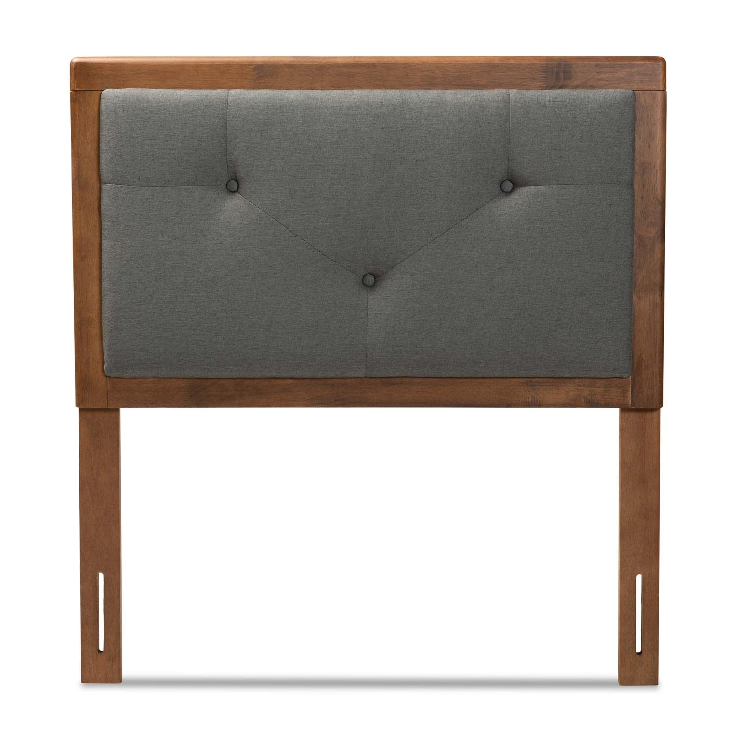Baxton Studio Abner Modern Twin Size Headboard - Dark Grey Fabric Upholstery with Walnut Brown Wood Finish | Perfect for Contemporary Bedrooms, Guest Rooms & Small Spaces