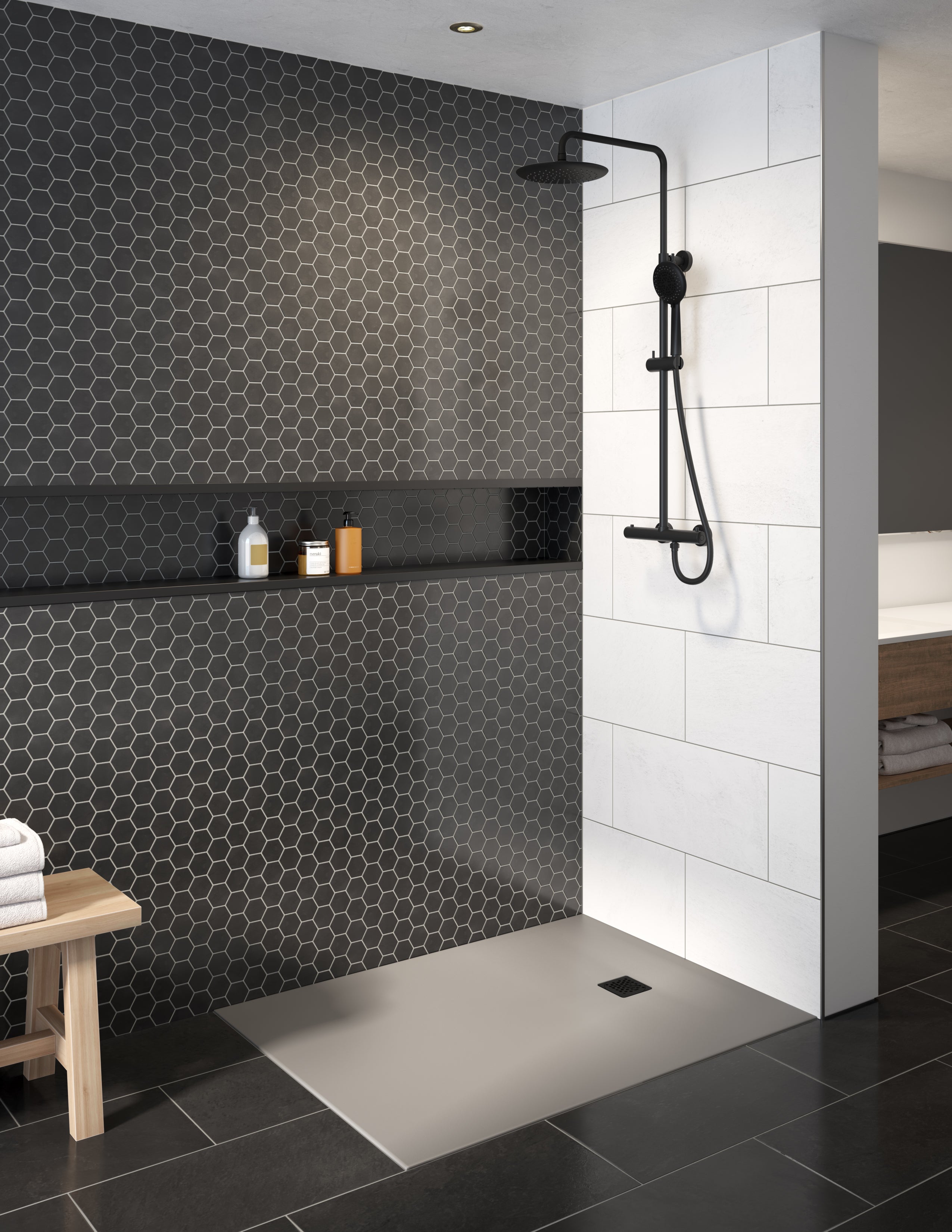 ALT EXPORONDO 3 Thermostatic Shower Column - Black & Chrome Finish - Modern Bathroom Fixture for Spa-Like Shower Experience
