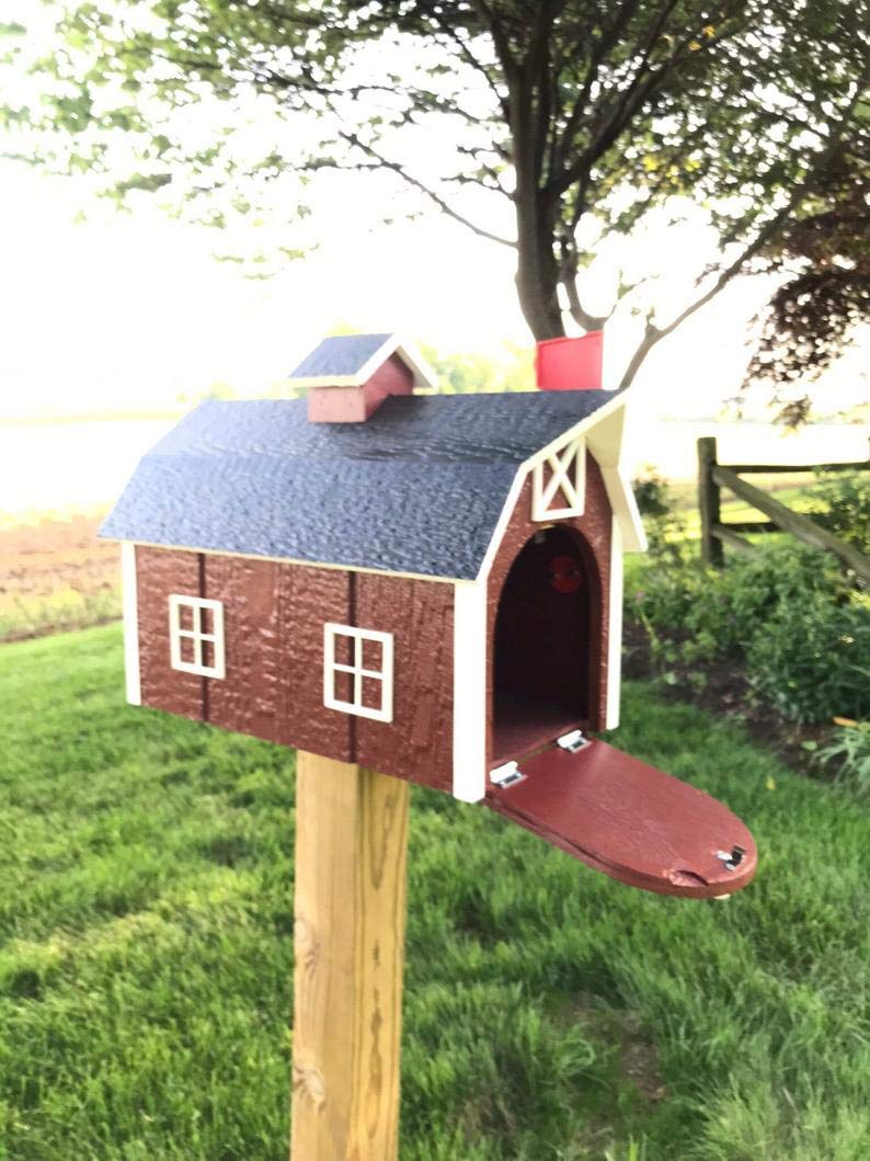 Amish-Made Traditional Barn Style Mailbox - Rustic Outdoor Decor for Farmhouse, Countryside & Rural Homes | Durable Weatherproof Mailbox for Driveway, Garden & Front Yard