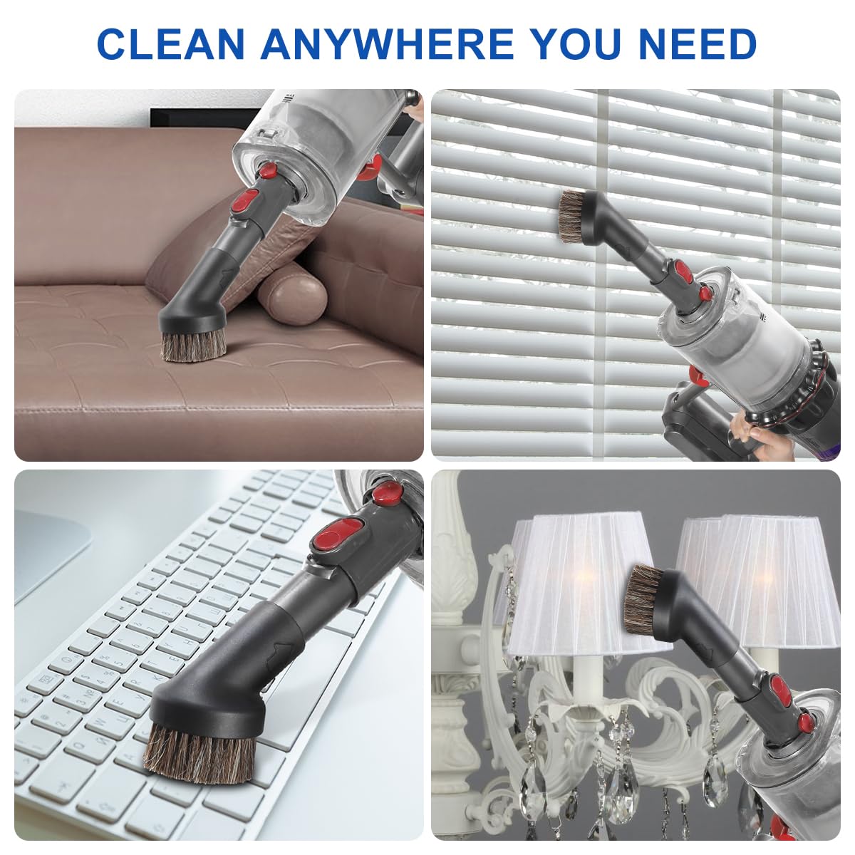 LANMU Horse Hair Brush Vacuum Attachment - Compatible with Dyson V15, V12, V11, V10, V8, V7, V6 Vacuum Cleaners - 1.25