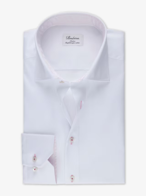 Stenstroms White Solid Long Sleeve Dress Shirt for Men - Classic Office Wear & Formal Occasions