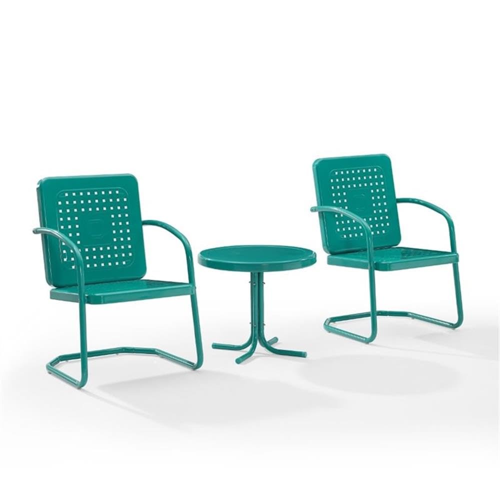 3-Piece Metal Outdoor Patio Chair Set in Turquoise Gloss - Perfect for Garden, Poolside, and Backyard Relaxation