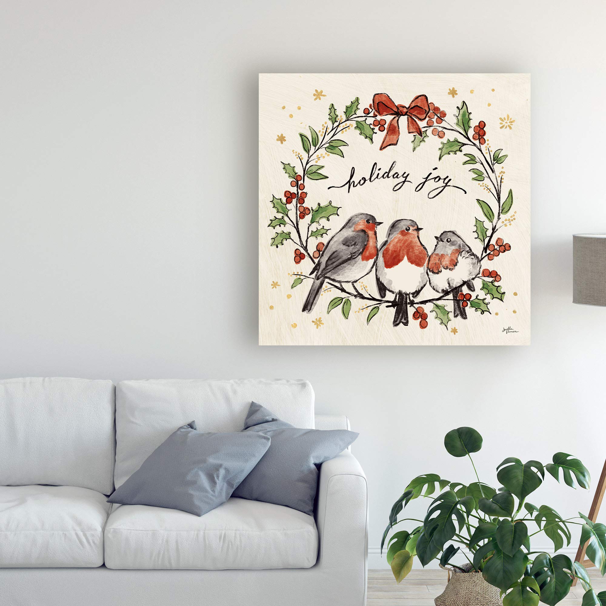 Janelle Penner Christmas Lovebirds IV Fine Art Print - 18x18 Inches - Romantic Holiday Decor for Home, Office & Gifts