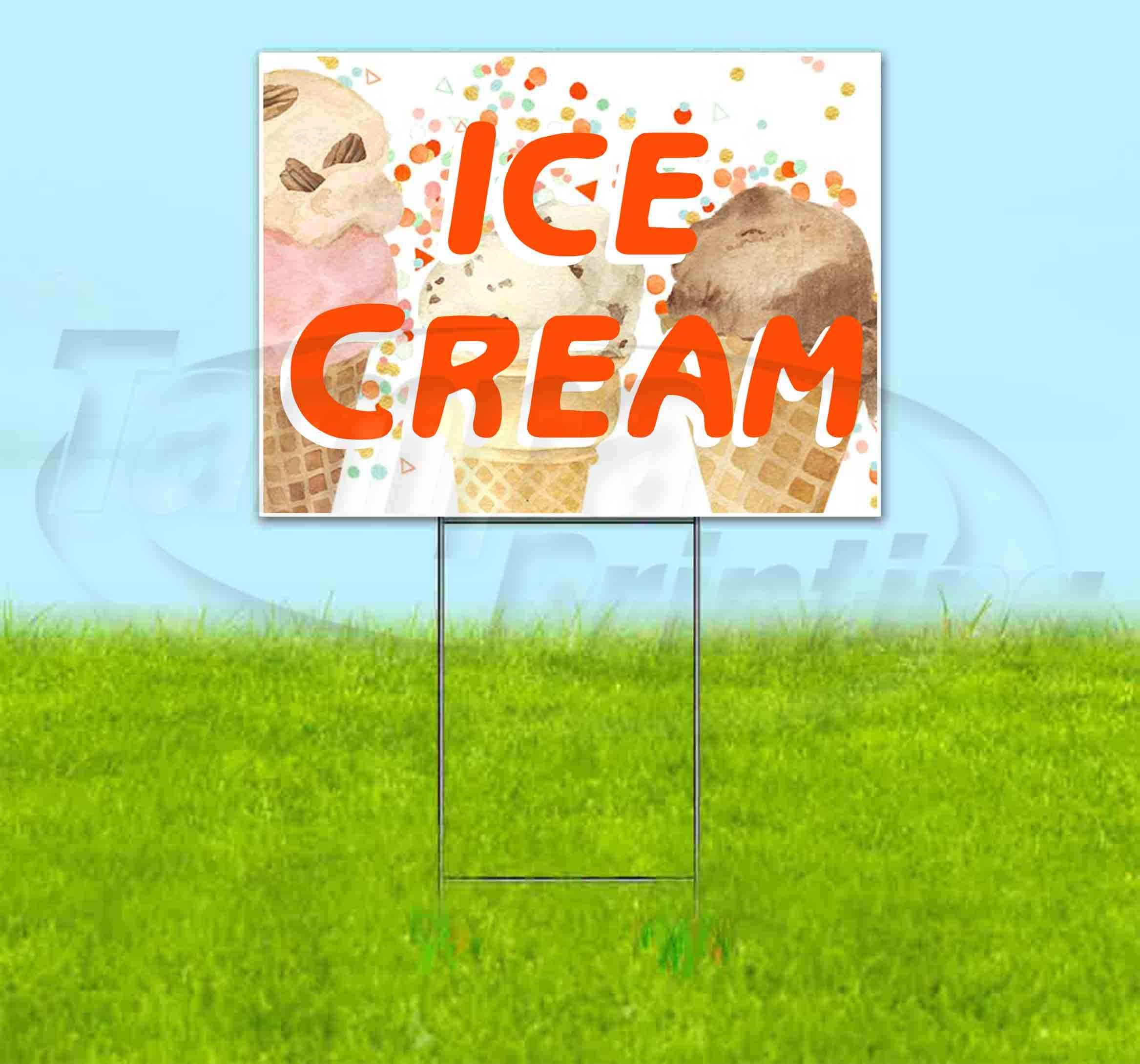 Dots & Cones Ice Cream 18x24 Inch Yard Sign with Metal Step Stake - Bulk Discounts & Multi-Packs Available - Perfect for Drive-Thru Advertising, Business Promotion, and Event Signage