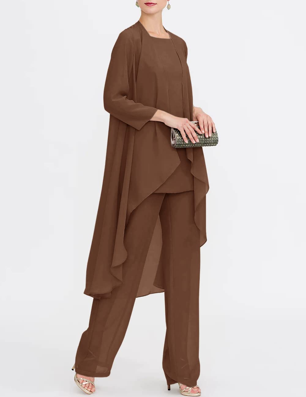 Elegant Chiffon Mother of The Bride Pant Suits 3-Piece Set - Formal Wedding Outfit & Evening Gown for Women - Perfect for Weddings, Receptions, and Special Occasions