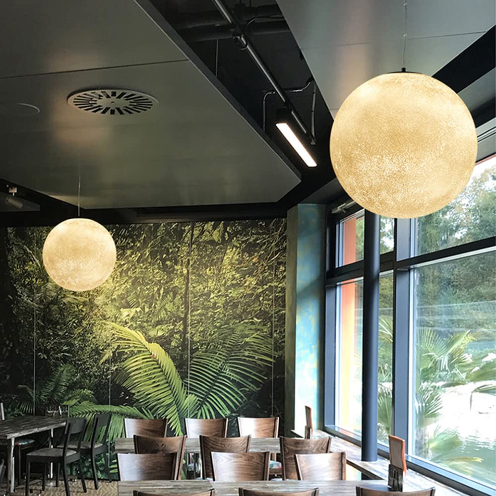 3D Printed Moon Pendant Lamp - Modern Planet Ceiling Light Fixture for Home, Office, Bar & Cafe Decor - Kids Room Night Light & Unique Globe Chandelier (1-Light) - Perfect for Bedroom, Nursery & Themed Spaces