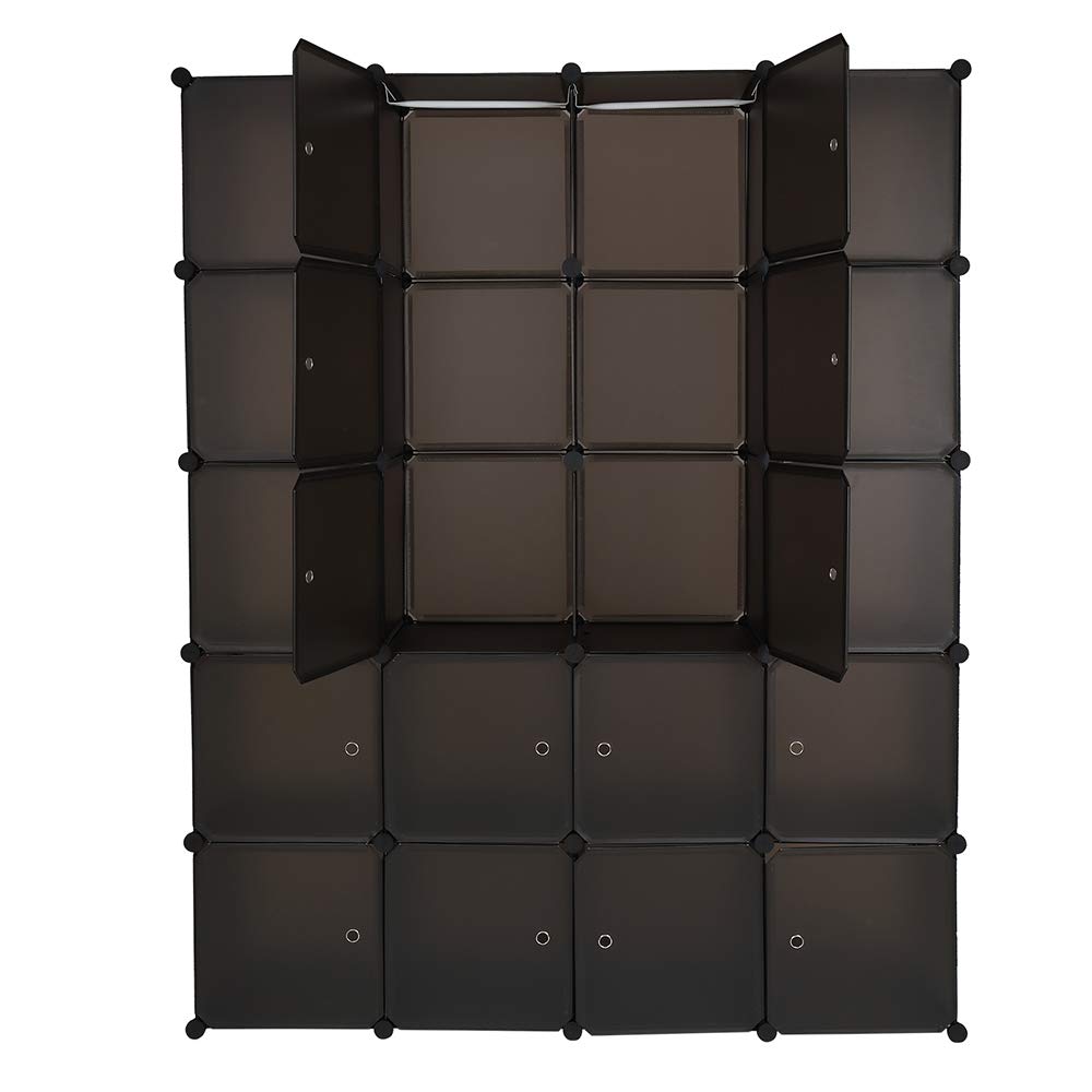 20-Cube Stackable Plastic Storage Shelves - Modular Closet Organizer with Hanging Rod, Multifunctional Cube Storage Unit for Bedroom, Living Room & Office (Brown)