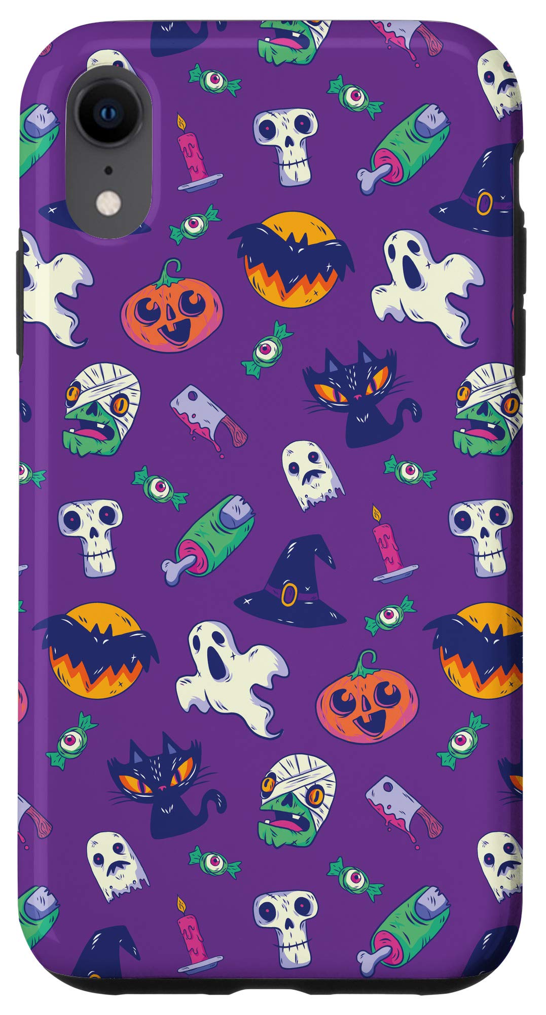 Halloween iPhone XR Case - Pumpkin, Jack-o'-Lantern, Zombie, Cat & Bats Design | Protective Phone Cover for Trick or Treat, Parties & Spooky Season