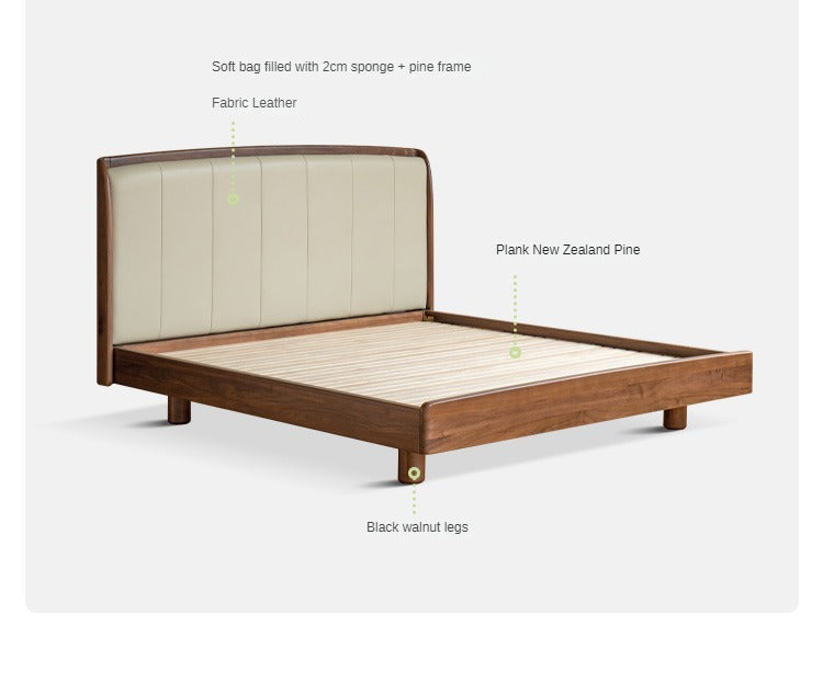 Premium Black Walnut & Ash Solid Wood Leather Upholstered Bed Frame - High Soft Back Support for Master Bedroom, Guest Room & Luxury Home Decor