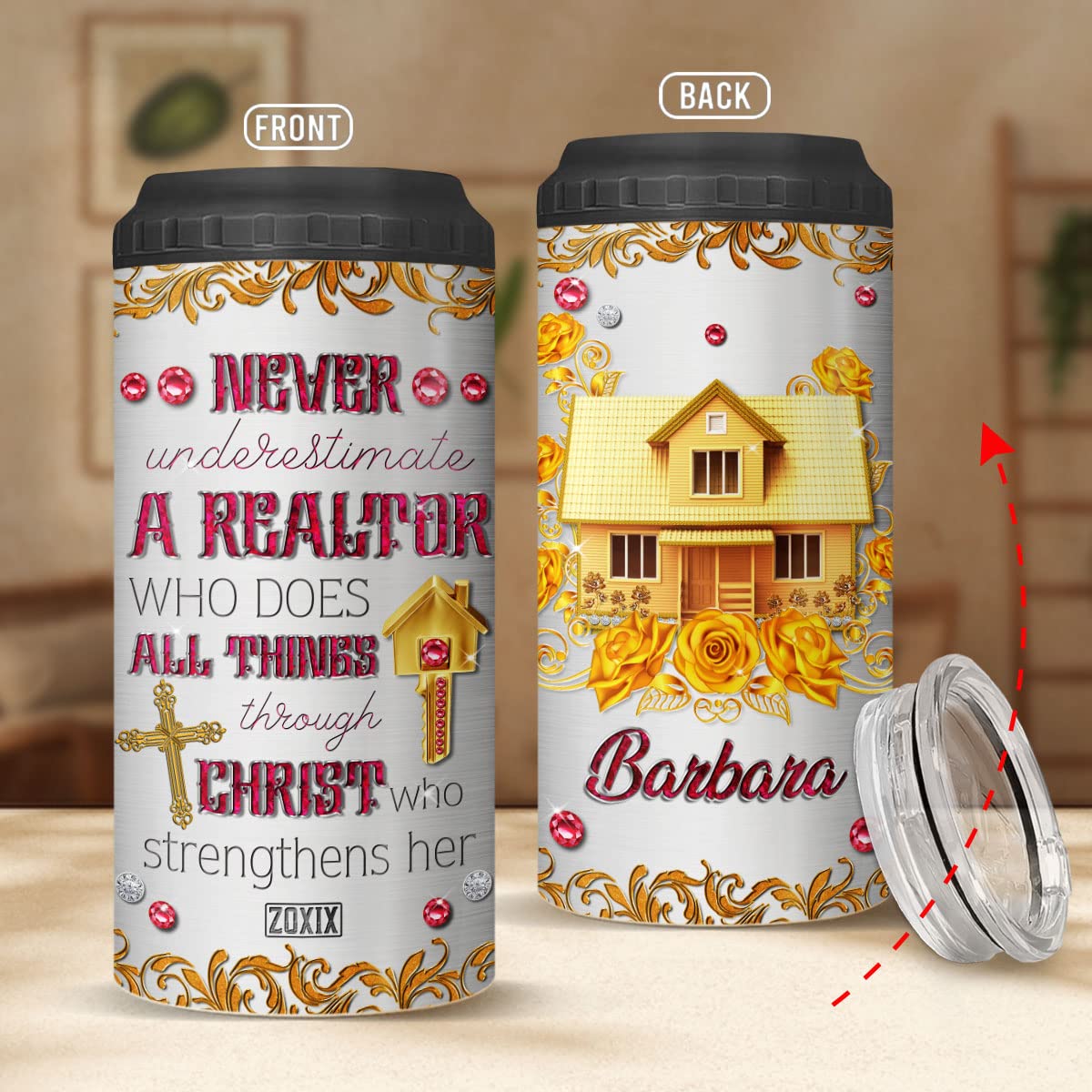 Personalized Realtor Can Cooler Tumbler - 16oz Stainless Steel Insulated Travel Cup with Custom Name - Perfect Real Estate Agent Gift for Women & Coworkers - Great for Birthday, Office Use, Outdoor Activities & Client Appreciation