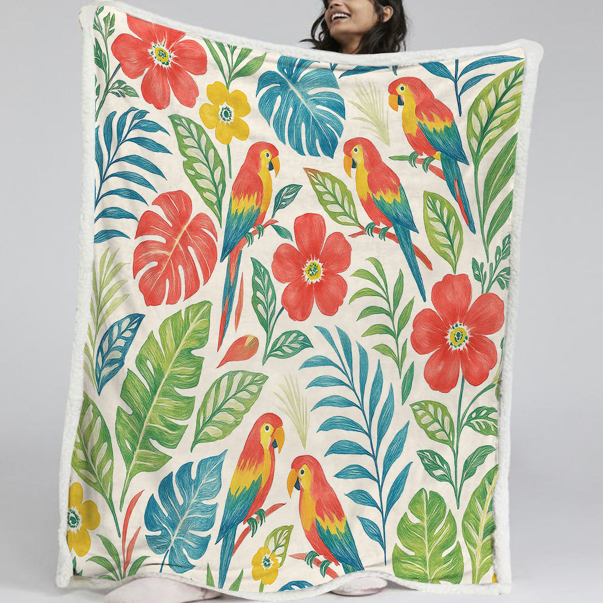 Cozy Tropical Sherpa Blanket - Ultra Soft & Warm Flannel Throw for Bed, Couch, and Travel - Perfect for Winter, Camping, and Gifts