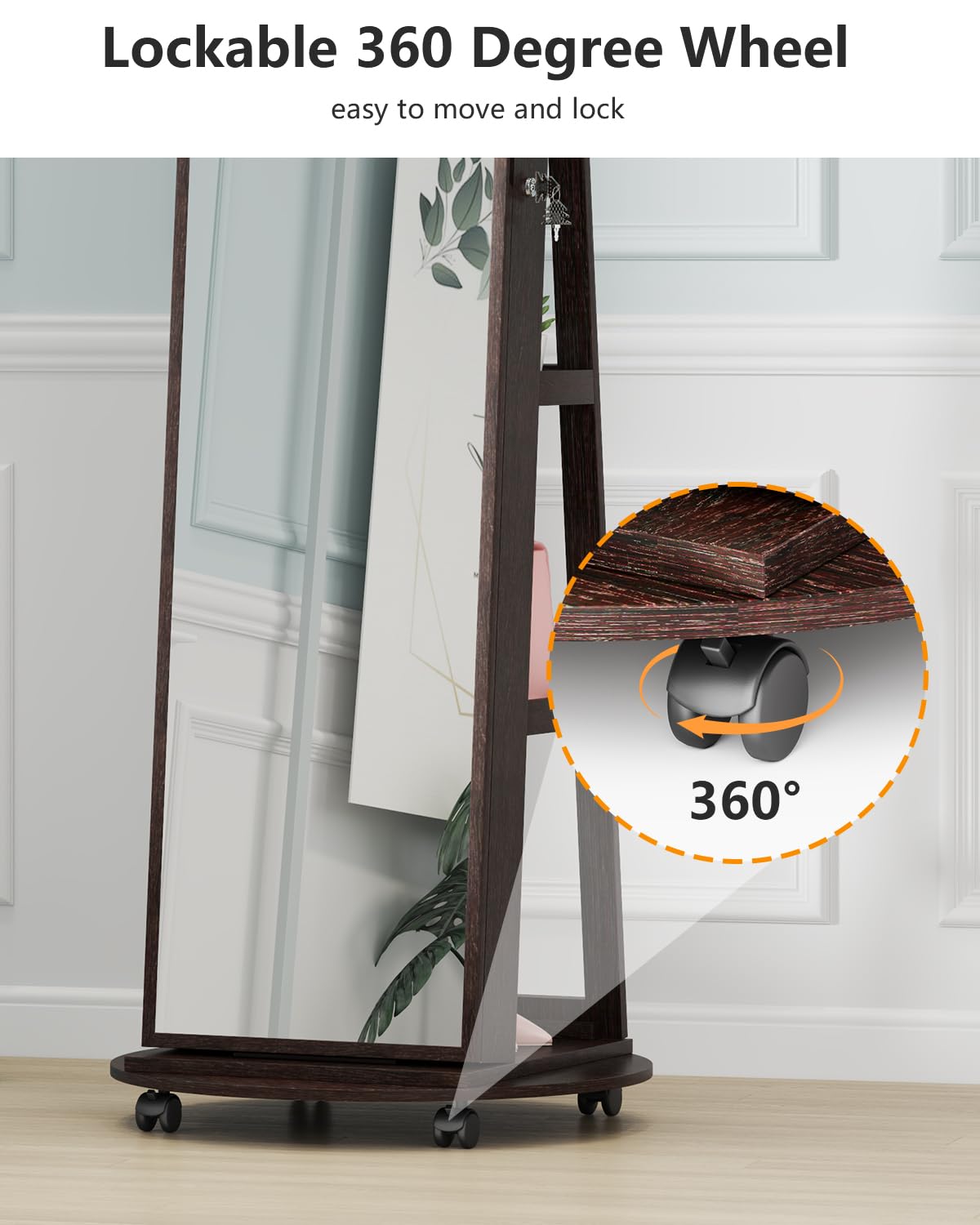 360° Rotating Jewelry Armoire Organizer with LED Lights - Lockable Standing Jewelry Cabinet for Necklaces, Rings & Earrings - Perfect Christmas Gift for Women, Brides & Home Decor (Brown) - Bedroom, Closet & Dressing Room Storage Solution
