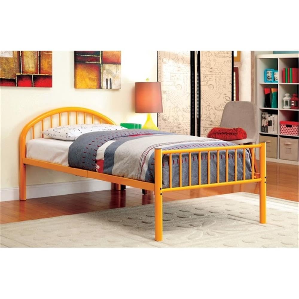Furniture of America Capelli Contemporary Metal Slat Full Panel Bed in Orange - Modern Platform Bed Frame for Bedroom, Guest Room, or Dorm