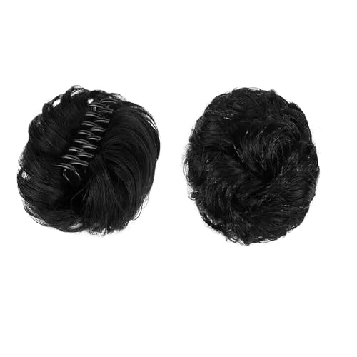 Messy Bun Hair Clip for Women - Wavy Curly Synthetic Hairpiece, Claw Clip Ponytail Extension for Updo & Chignon - Black (Perfect for Work, Party & Everyday Hairstyles)