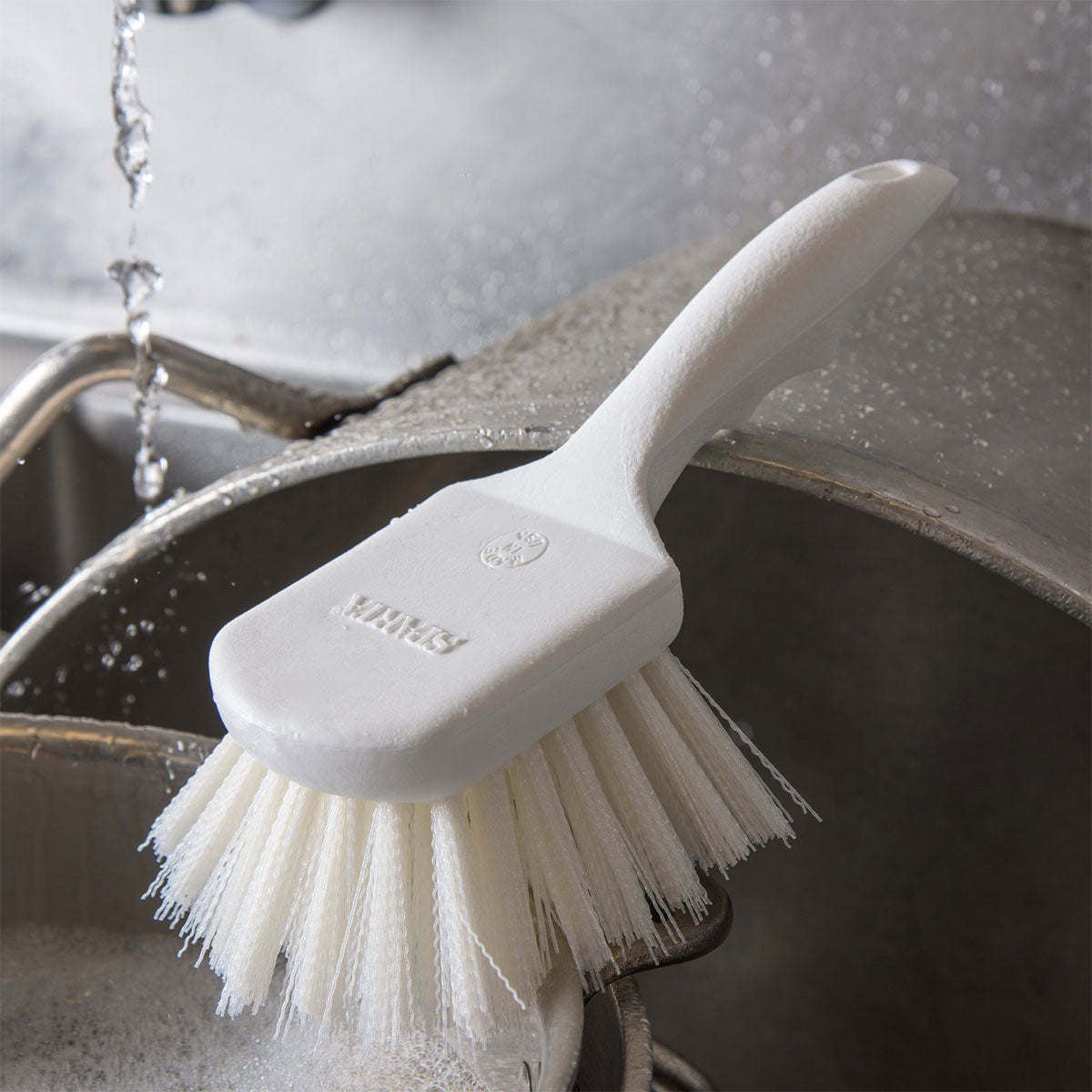 Carlisle 4054102 Flo Pac Utility Scrub Brush - Heavy Duty Cleaning Brush for Kitchen, Bathroom & Outdoor Use, White, 8 Inch - Perfect for Floors, Tiles & Grout Cleaning
