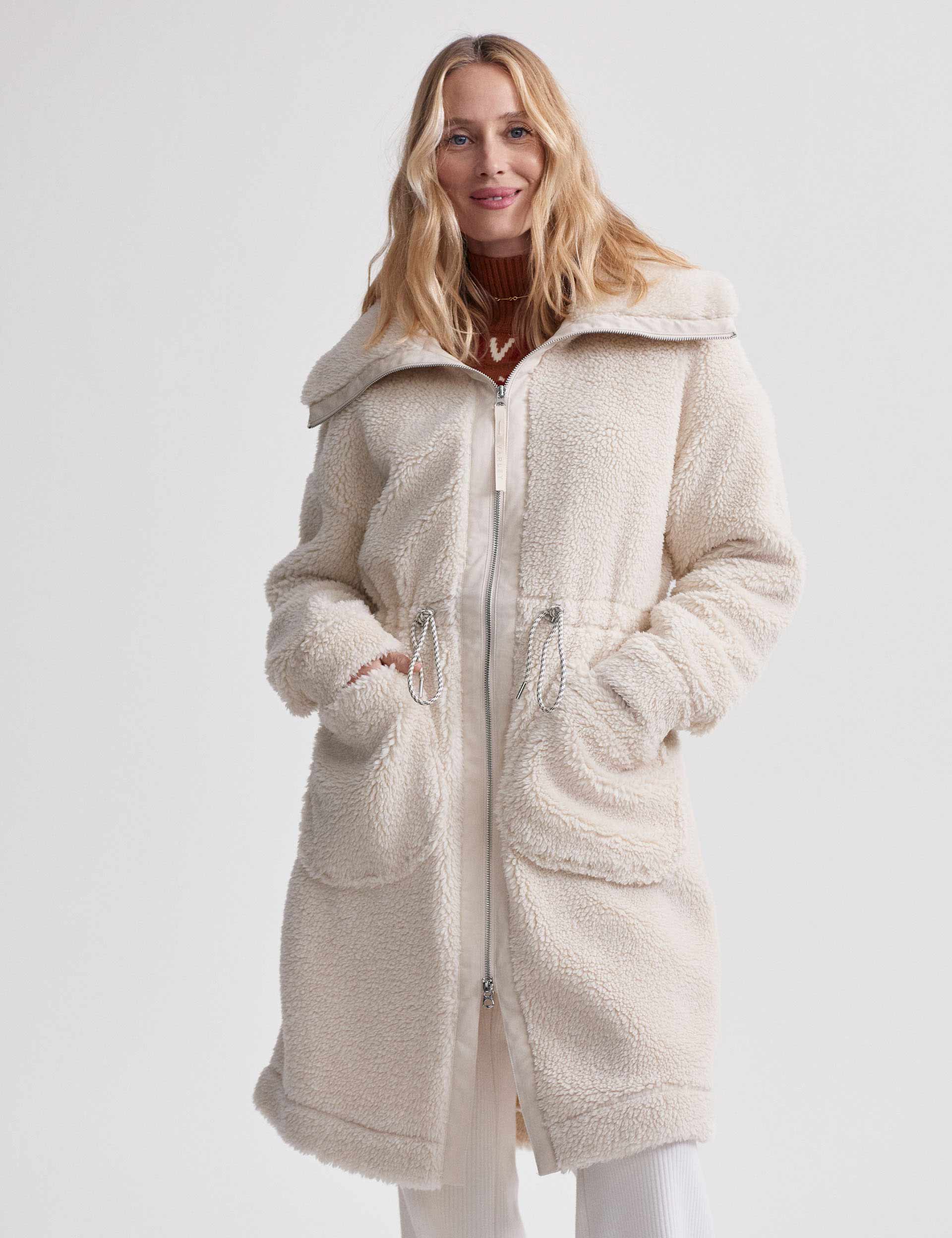 Logan Sherpa Coat for Women - Soft Fleece Lined Winter Jacket in Sandshell - Cozy Outerwear for Cold Weather & Outdoor Adventures