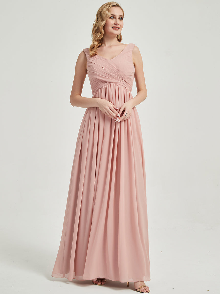 Elegant Burgundy V-Neck Sleeveless Floor-Length Chiffon Bridesmaid Dress for Weddings & Formal Events