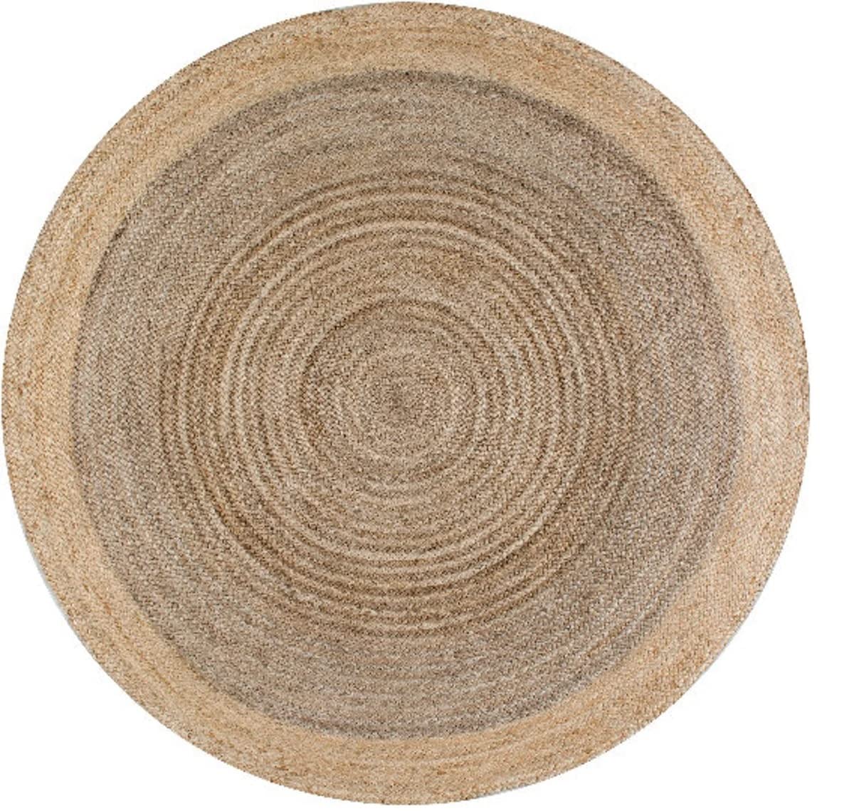 Handmade Grey & Beige Round Jute Rug - 108 x 108 Inch Natural Fiber Area Rug for Living Room, Bedroom, Kitchen, Hallway | Boho Home Decor & Eco-Friendly Floor Mat for Indoor Spaces