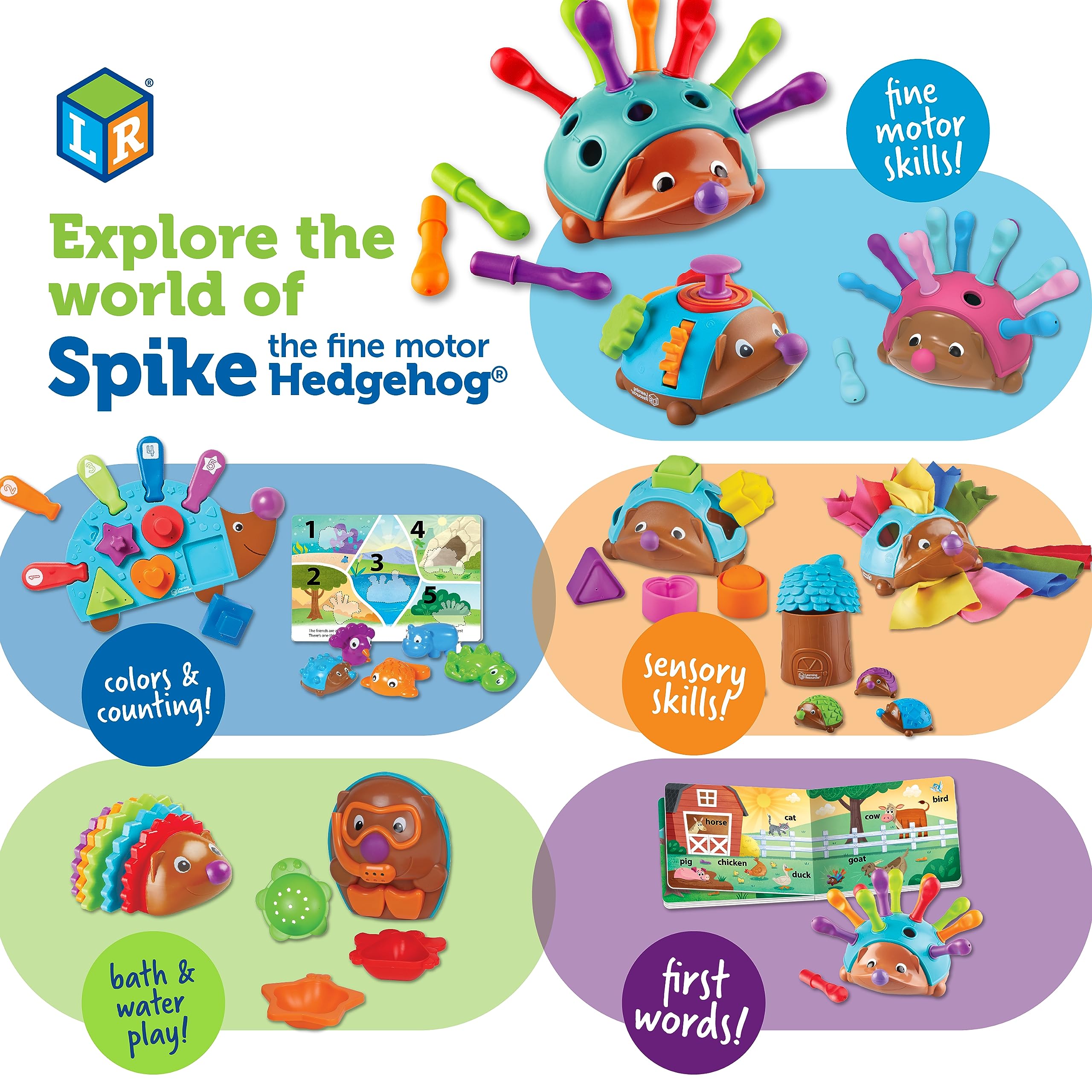 Learning Resources Spike The Fine Motor Hedgehog Pink - 14-Piece Toddler Sensory Toy for Fine Motor Skills Development, Montessori & Educational Toys for Kids Ages 18+ Months - Perfect for Preschool Learning & Playtime Activities