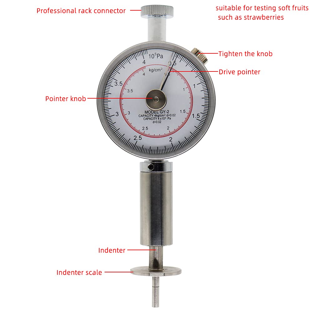 Premium Fruit Hardness Tester Penetrometer - Digital Sclerometer for Measuring Fruit Firmness (0.5-4kg/cm² Range, 3.5mm Pressure Head) - Ideal for Agriculture, Food Quality Control & Ripeness Testing