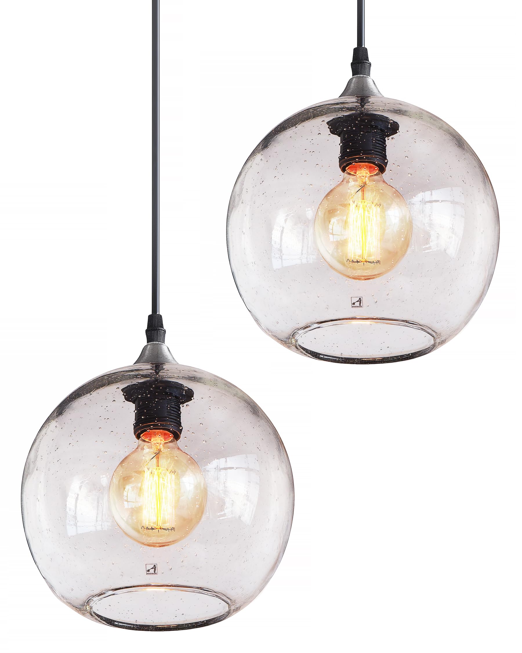 ARIAMOTION 2-Pack Modern Rustic Pendant Lights with Clear Seeded Glass - 8.7 Inch Diameter Hanging Fixtures for Kitchen Island, Dining Room, Bedroom & Bedside Lighting | Perfect for Farmhouse, Industrial & Contemporary Decor