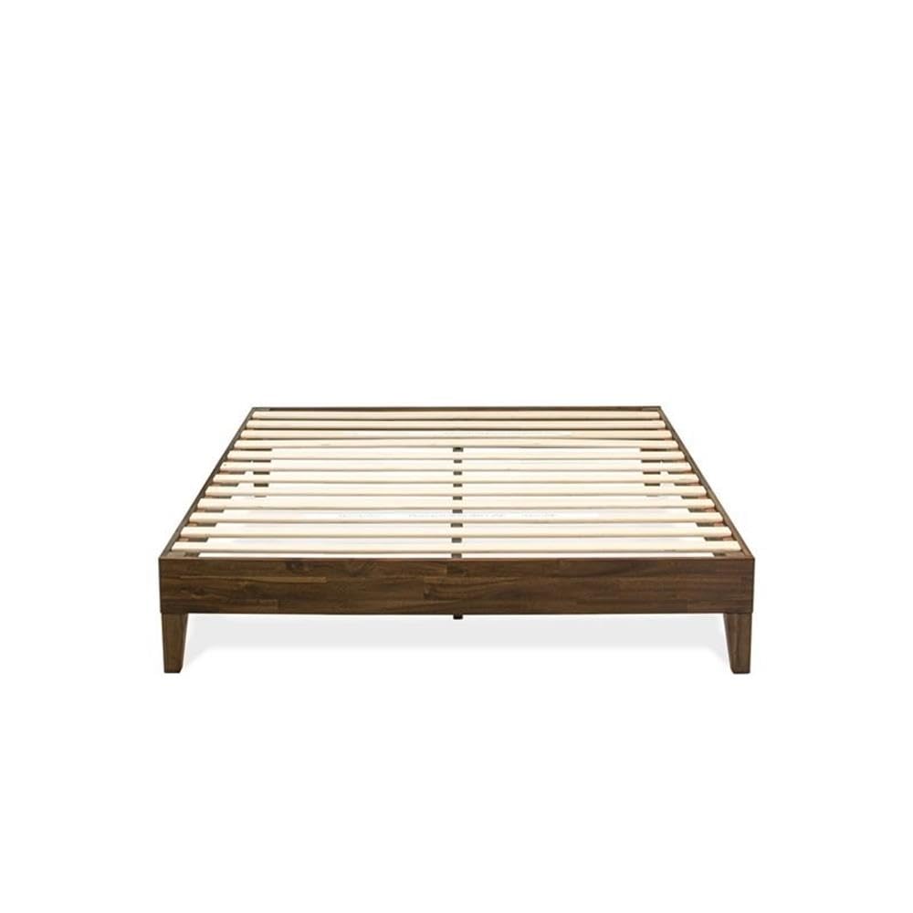 East West Furniture NVP-22-Q Queen Size Bed Frame with 4 Solid Wood Legs & 2 Extra Center Supports - Walnut Finish - Sturdy Platform Bed for Master Bedroom or Guest Room