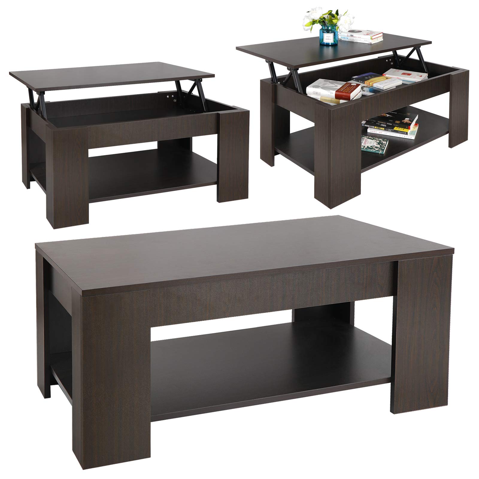 ZENY Lift Top Coffee Table with Hidden Storage Compartment & Shelves - Modern Living Room Furniture for Home Decor | Perfect for Small Spaces, Apartments & Stylish Home Organization