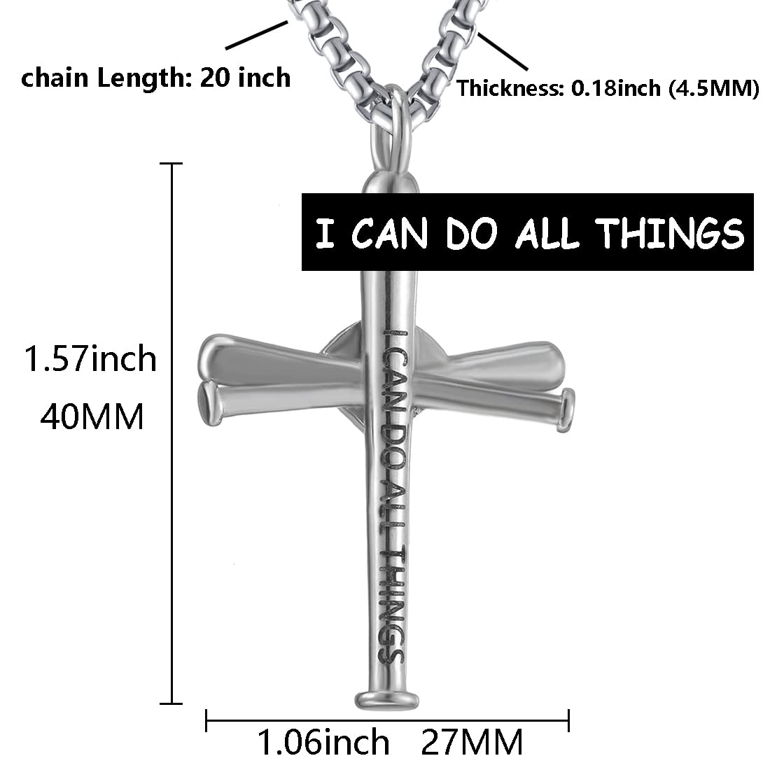 Stainless Steel Baseball Cross Pendant Necklace for Men & Boys - Sports Jewelry with Player Number - Perfect Gift for Athletes & Baseball Fans (Game Day, Training, Casual Wear)