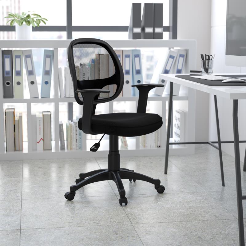 FLASH Mallard Mid Back Black Mesh Swivel Ergonomic Office Chair with Adjustable T-Arms - BIFMA Certified Task Chair for Home & Office Workspace - Perfect for Long Hours of Computer Work, Gaming, and Study Sessions