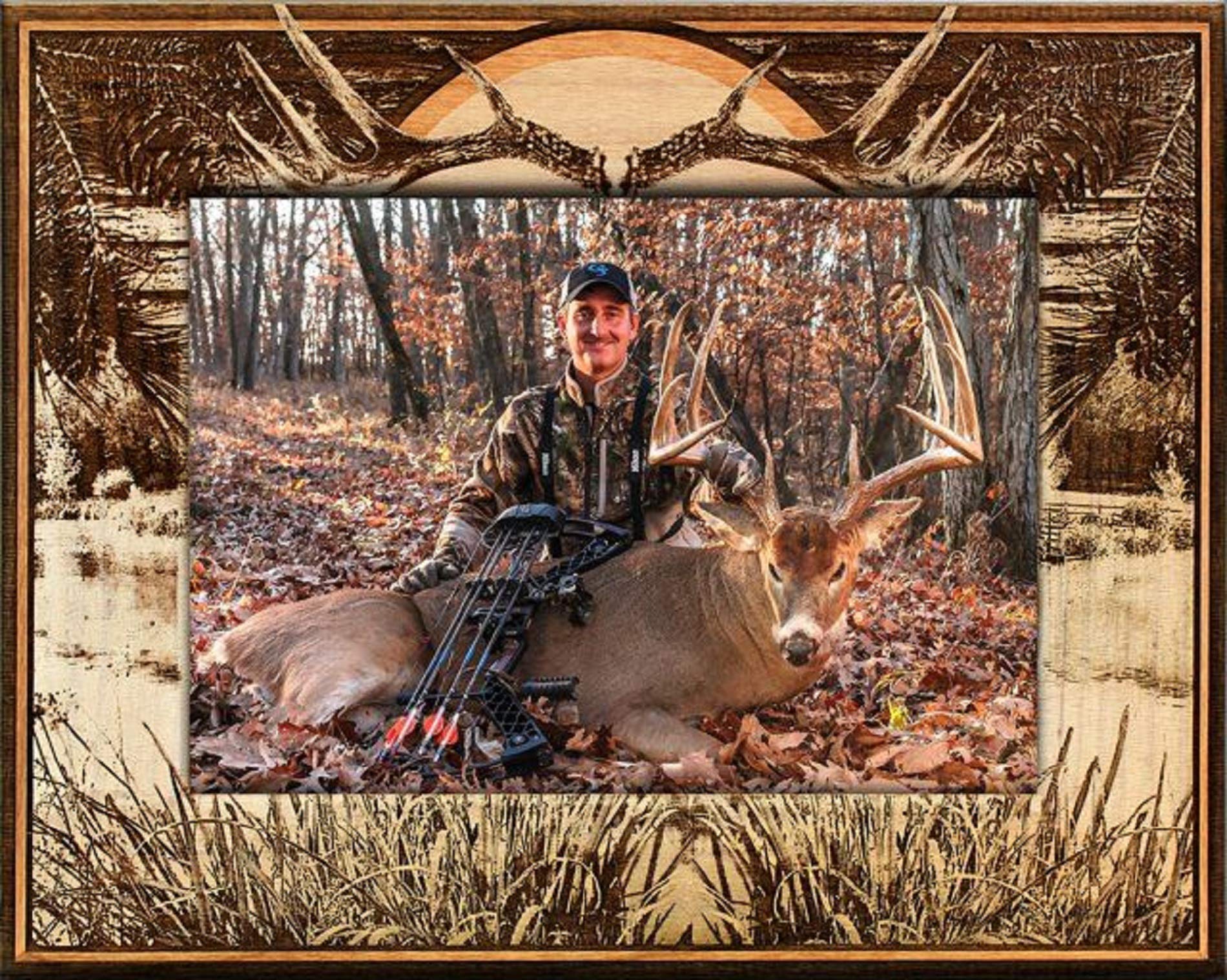 Big Buck Hunting Laser Engraved Wood Picture Frame 8x10 Inches - Perfect for Cabin Decor, Man Cave, and Hunting Lodge Wall Art