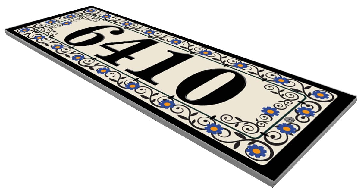 Blue Floral Mosaic Ceramic House Number Tile - Custom Address Plaque for Home, Garden, or Mailbox Decoration - Perfect for Curb Appeal and Front Door Display