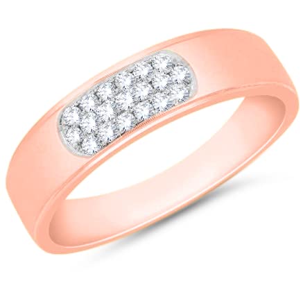 1/5 Carat Round Cut White Natural Diamond Wedding Band Pinky Men's Ring in 14k Gold Over Sterling Silver - I2 Clarity, J Color, 0.21 Cttw - Perfect for Father's Day Gifts, Anniversary, Engagement & Special Occasions