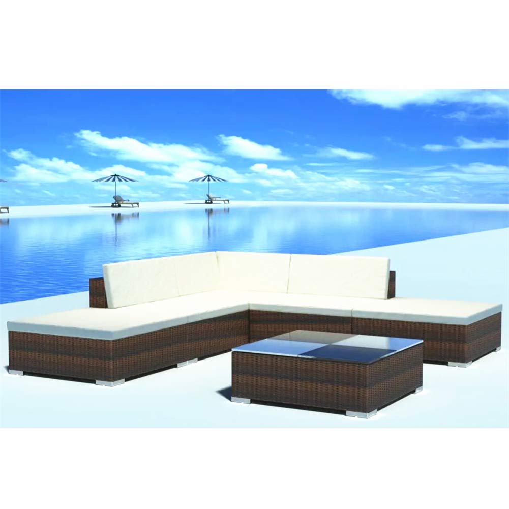 Premium Brown Poly Rattan Outdoor Patio Furniture Set - 15-Piece Luxury Garden Lounge Set for Backyard, Poolside & Terrace Relaxation