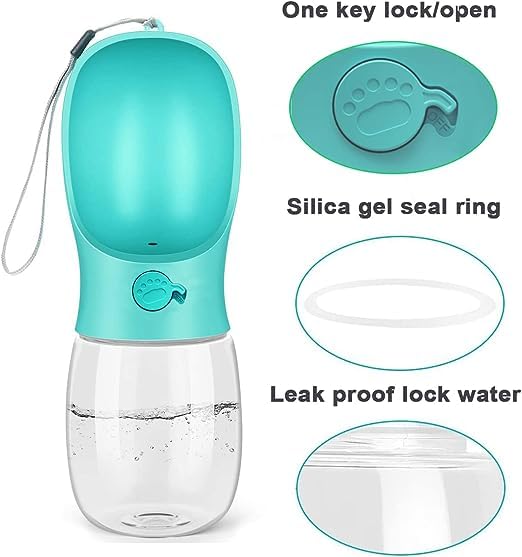 BITTZOOT Leak Proof Dog Water Bottle - 350ml Portable Pet Feeder for Walking, Hiking & Travel