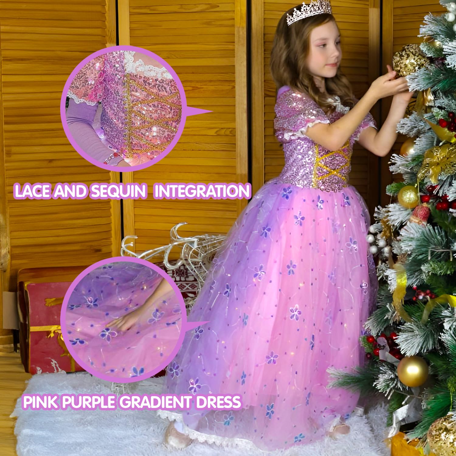 LED Princess Dress Up Costume for Girls - Sparkling Pink & Purple Light Up Halloween, Christmas & Party Dresses for Toddlers | Perfect for Birthday Parties, Holiday Events & Dress-Up Play