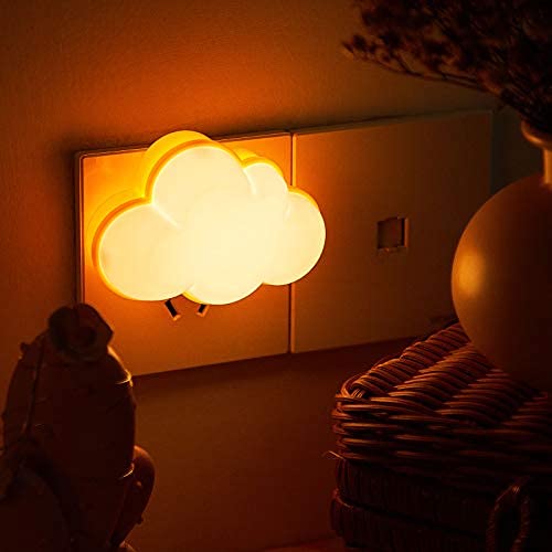 2 Pack LED Night Light Plug in Wall - Soft Warm Sensor Nightlight for Nursery, Bedroom, Hallway - Cute Cloud & Yellow Design - Auto On/Off for Safe Nighttime Lighting