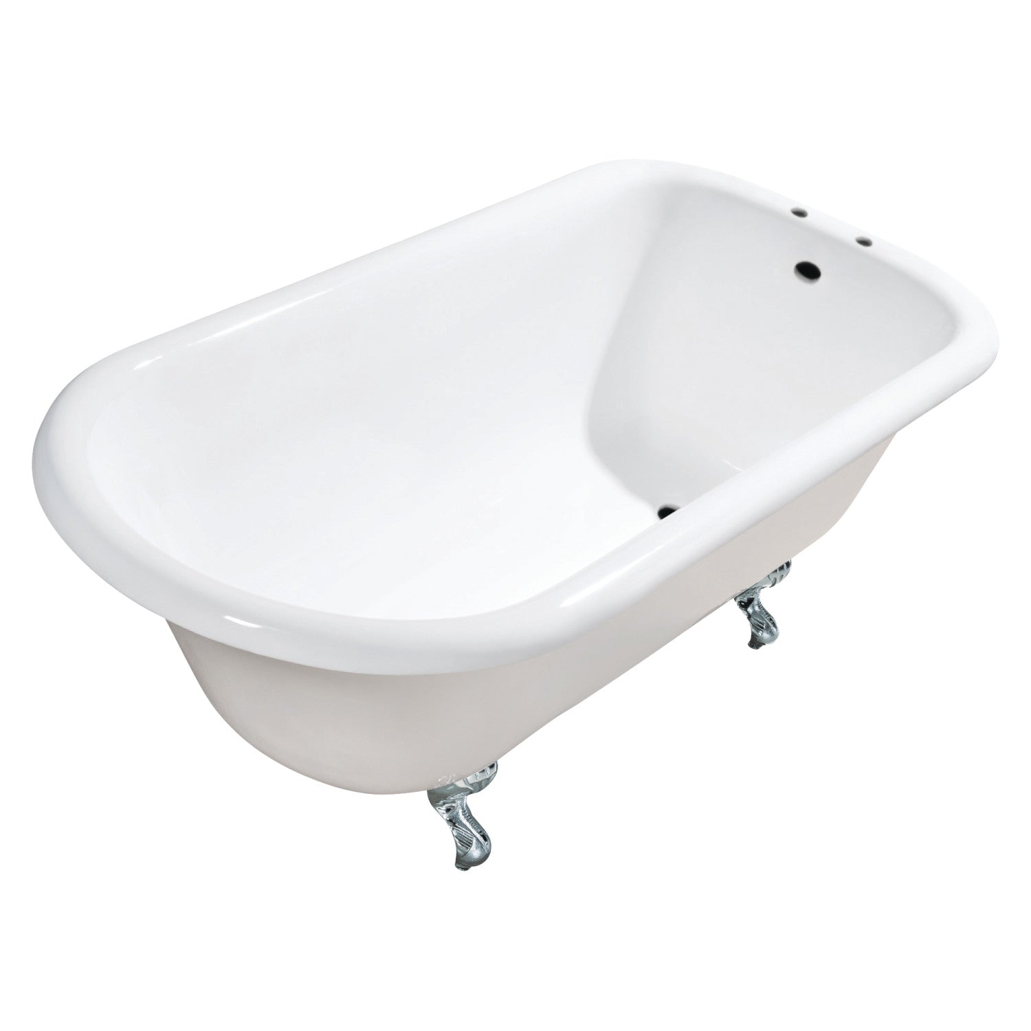 Aqua Eden 48 Inch White Cast Iron Clawfoot Bathtub with Roll Top Rim & Polished Nickel Finish - Vintage Freestanding Tub for Bathroom Remodel & Luxury Spa Retreats