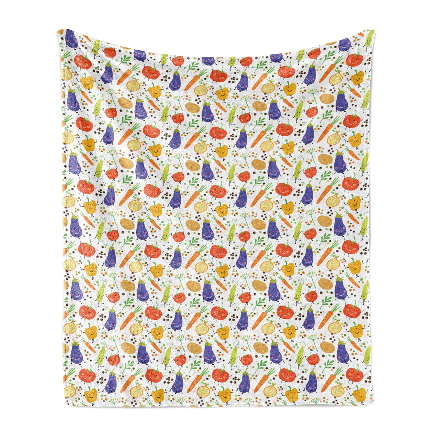 Ambesonne Vegetable Throw Blanket - Cartoon Eggplant Tomato Pattern, Soft Flannel Fleece 60