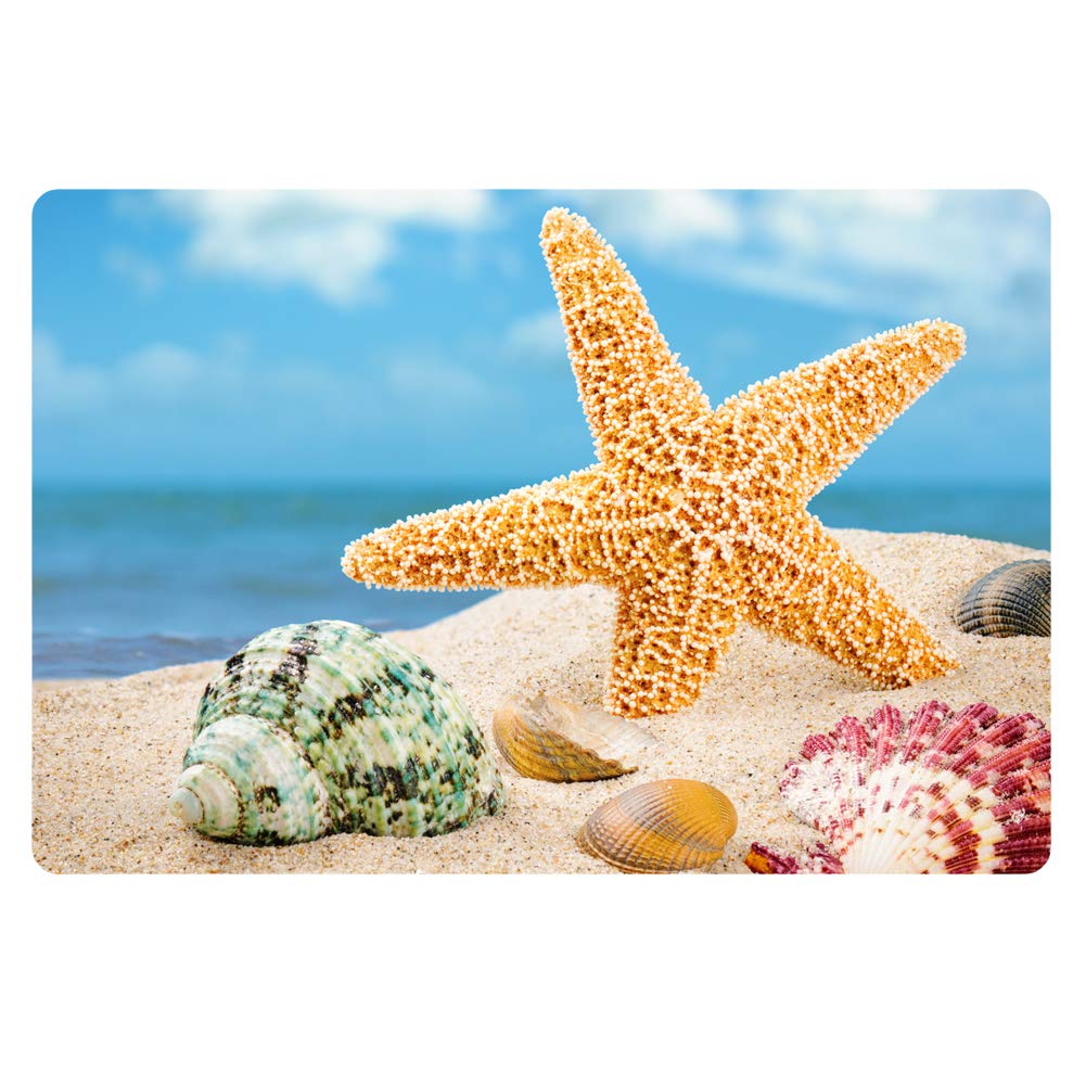 Non-Slip Doormat - Modern Starfish Seashell Design Bath Mat for Bathroom, Bedroom, Entryway - Water Absorbent Carpet Pad for Indoor/Outdoor Use - Perfect for Beach House, Coastal Decor & High Traffic Areas