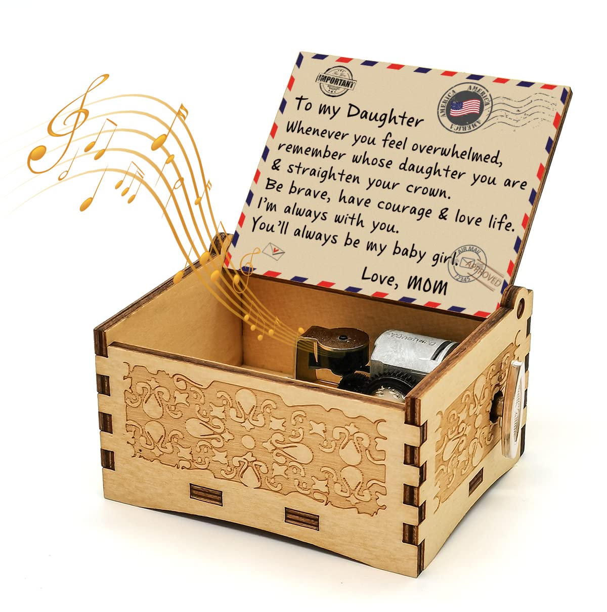 Sooharic Handcrafted Wooden Music Box for Daughter - Perfect Gift from Mom - Classic Wind Up Musical Jewelry Box - Ideal for Birthdays, Anniversaries & Special Occasions