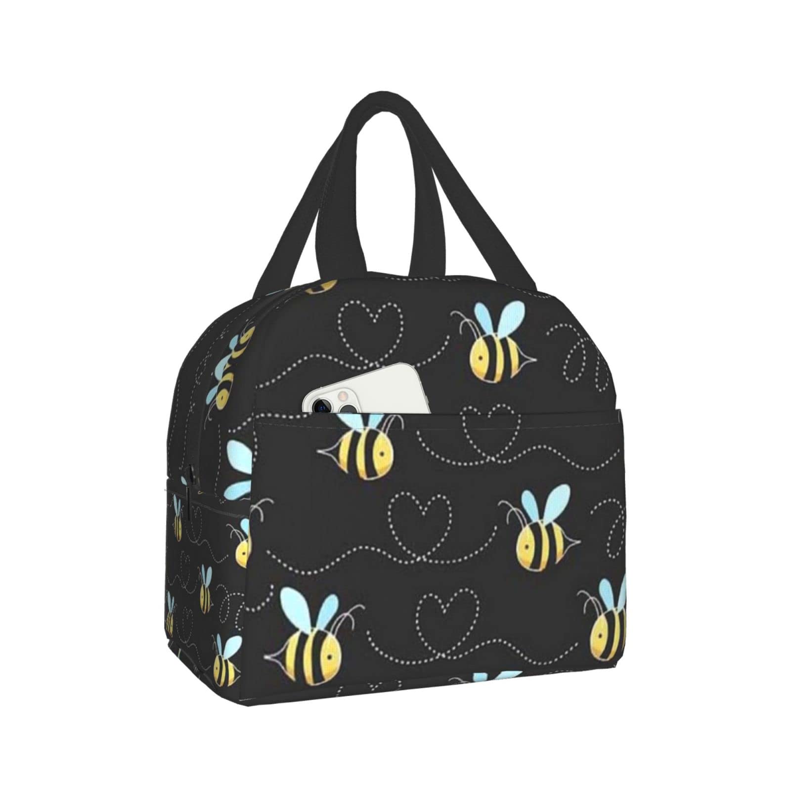 Bumble Bees Printed Insulated Lunch Bag - Waterproof & Portable Reusable Lunch Box for Women, Men & Kids | Perfect for School, Work & Picnics